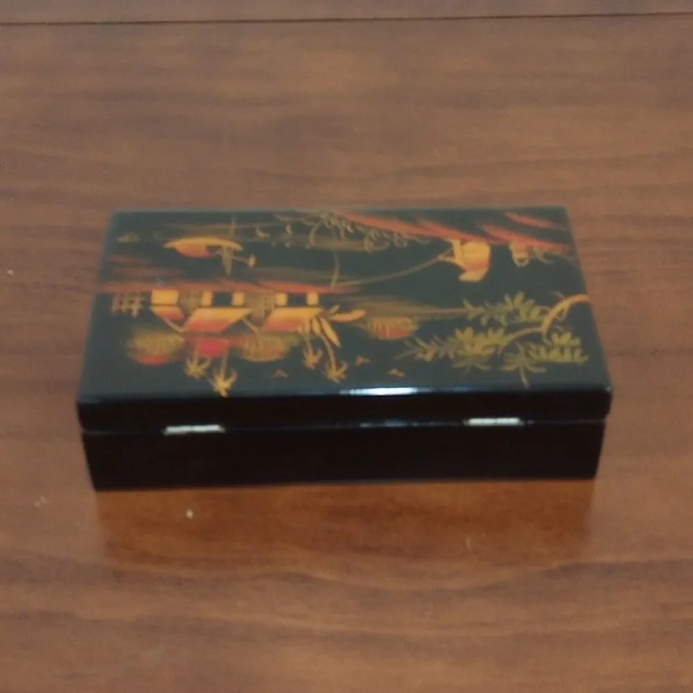 Asian Black Lacquer Jewelry Box, Vintage!